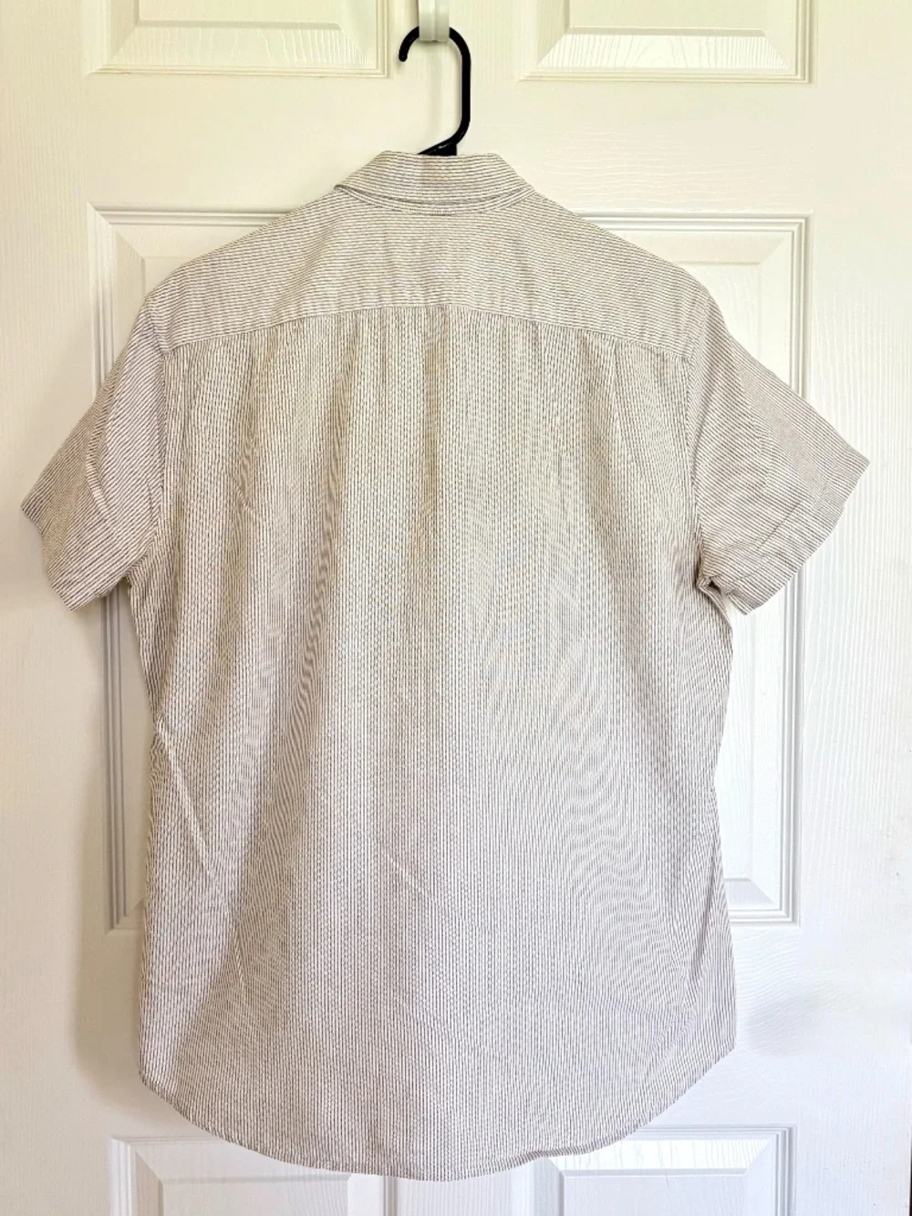 JCrew Mercantile Mens M Stripe Flex Cotton Button Down Shirt Short Sleeve Navy
